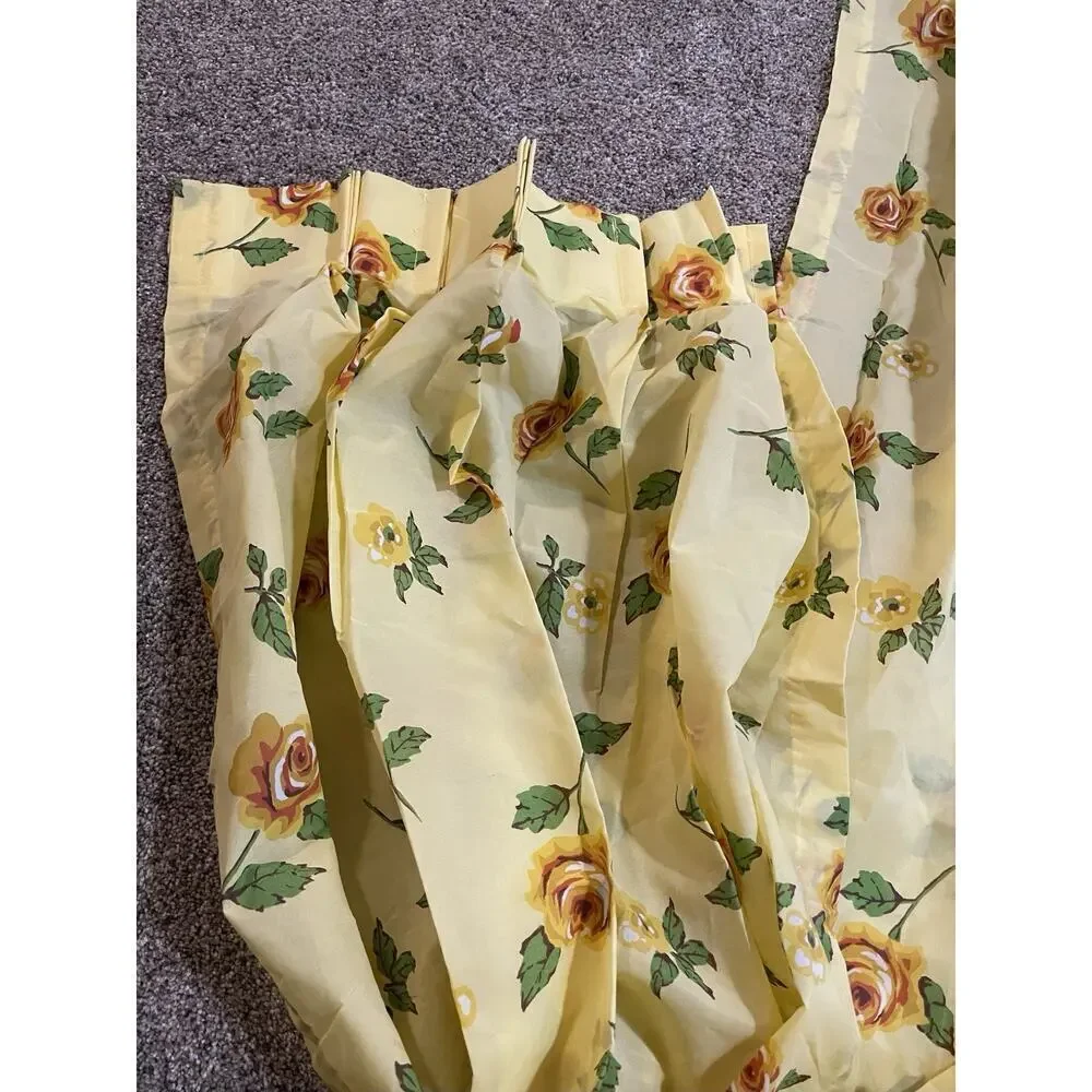 Vintage 70’s Drapery Light Yellow Rose Floral 83in X 23in Two Panels